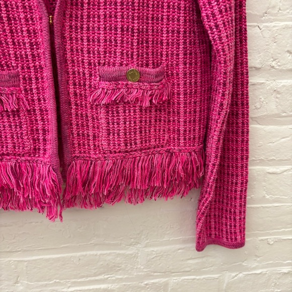 Lilly Pulitzer || Simora Lady Jacket Fringe Cardigan Sweater Pink Gold Medium - Picture 4 of 9
